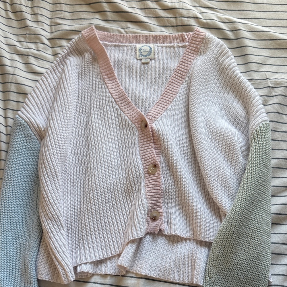 Altar'd State Pink and Cream Cardigan Sweater